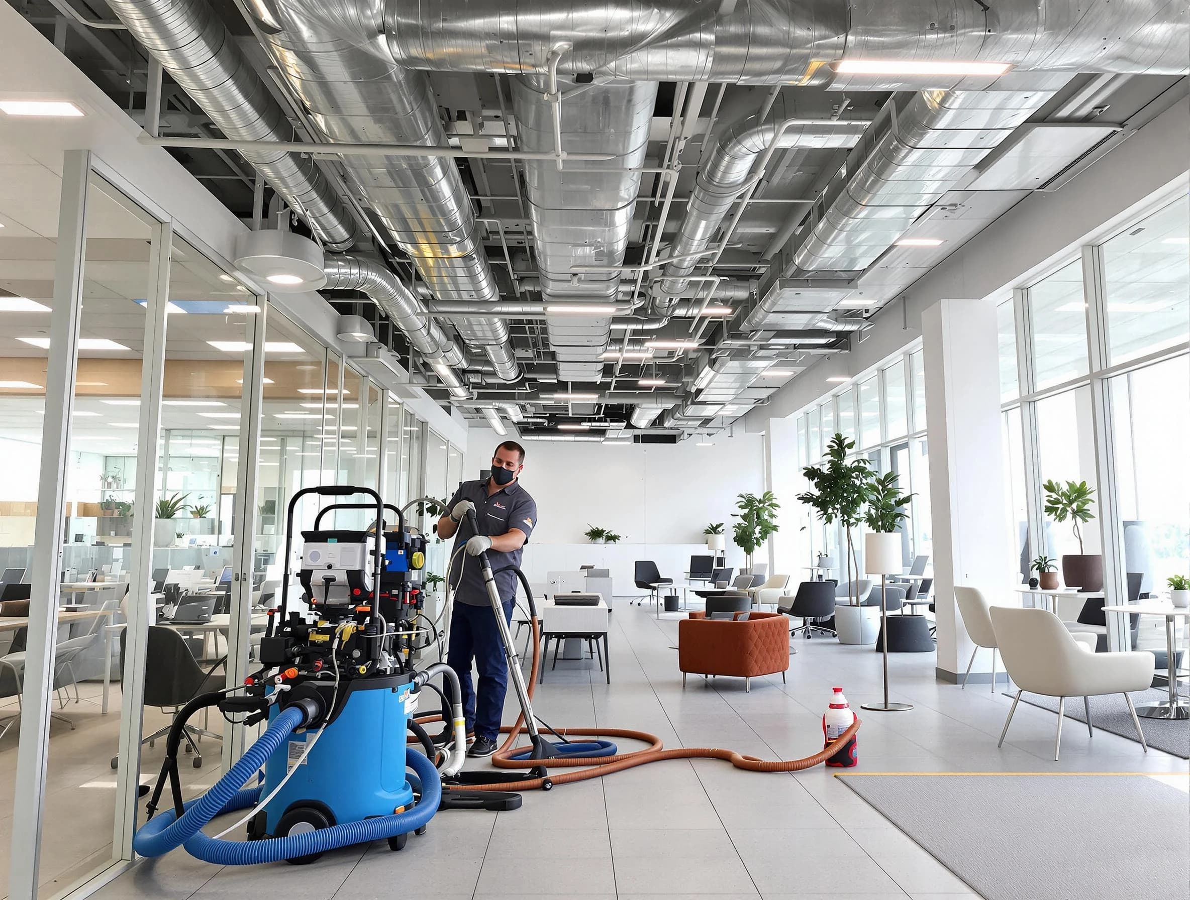 The Pinery Air Duct Cleaning team conducting comprehensive commercial duct cleaning at a business location in The Pinery