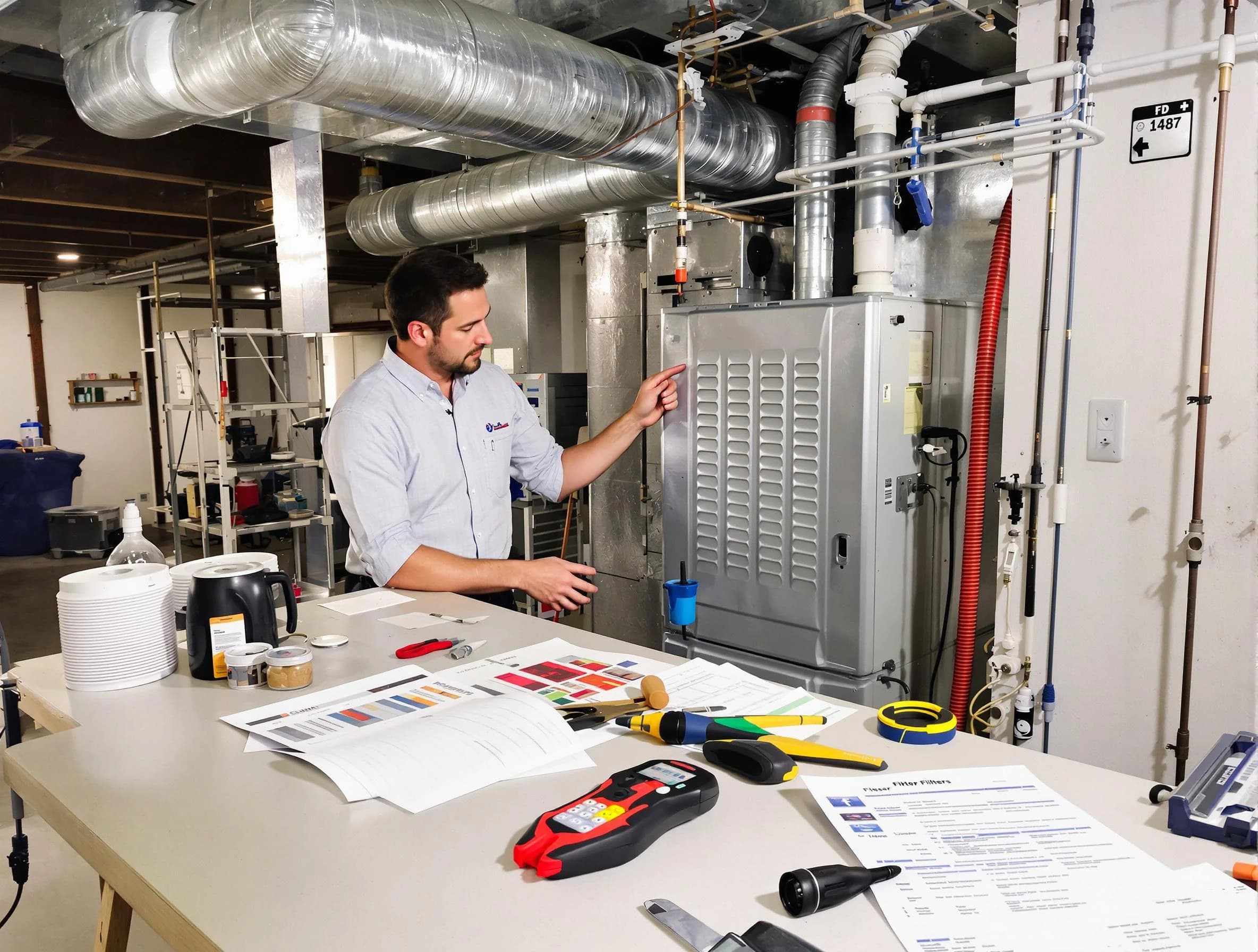 The Pinery Air Duct Cleaning inspector conducting detailed filter system evaluation using professional diagnostic tools in The Pinery