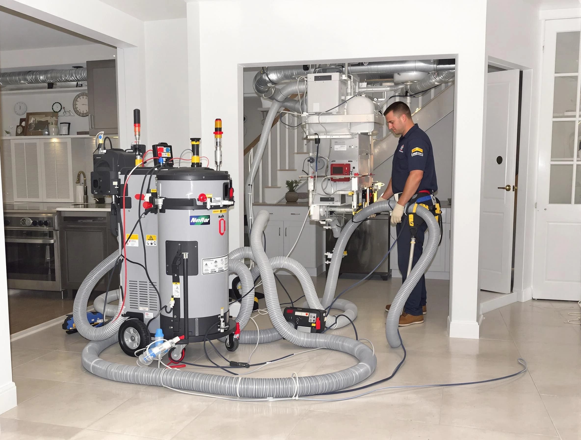 The Pinery Air Duct Cleaning technician operating negative pressure cleaning equipment for thorough duct maintenance in The Pinery