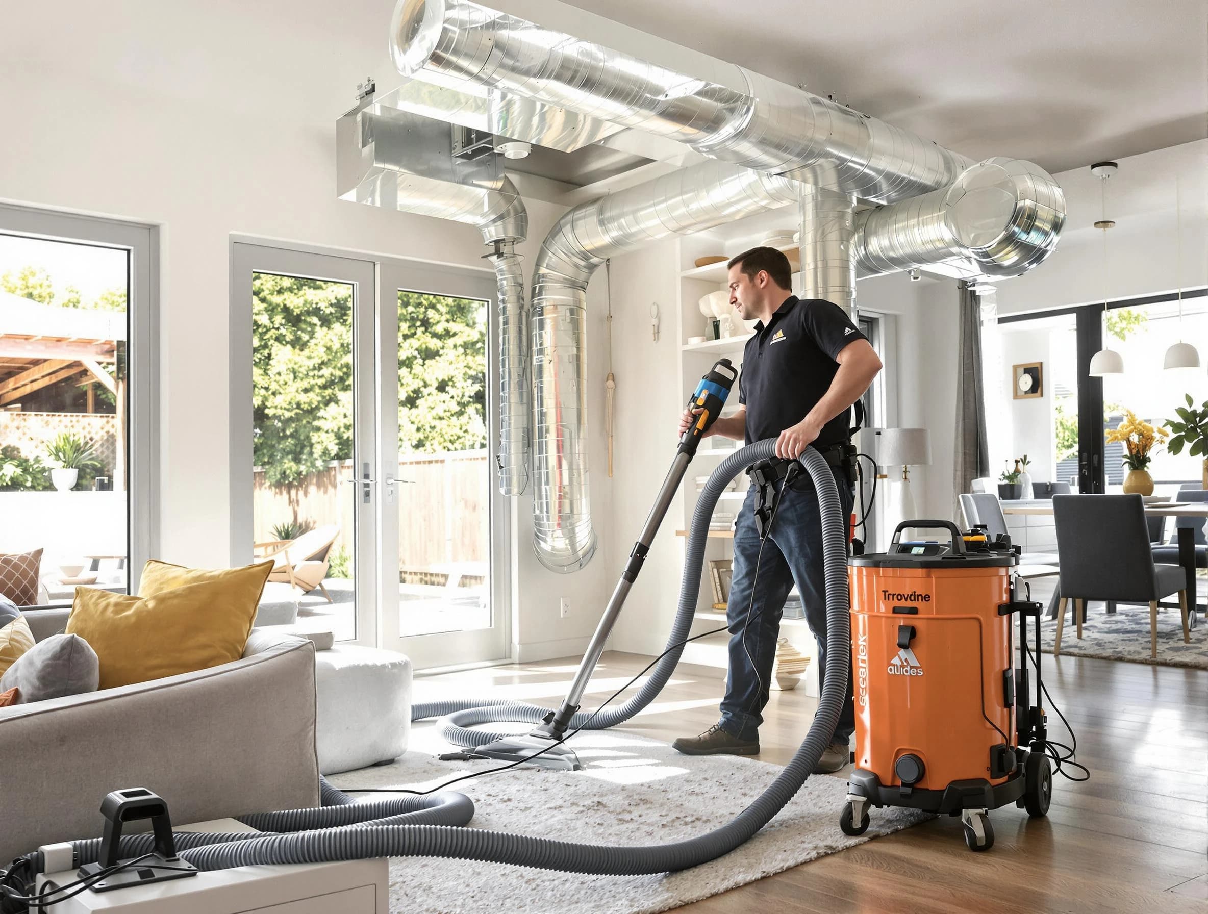 The Pinery Air Duct Cleaning specialist performing thorough residential duct cleaning using advanced equipment in The Pinery