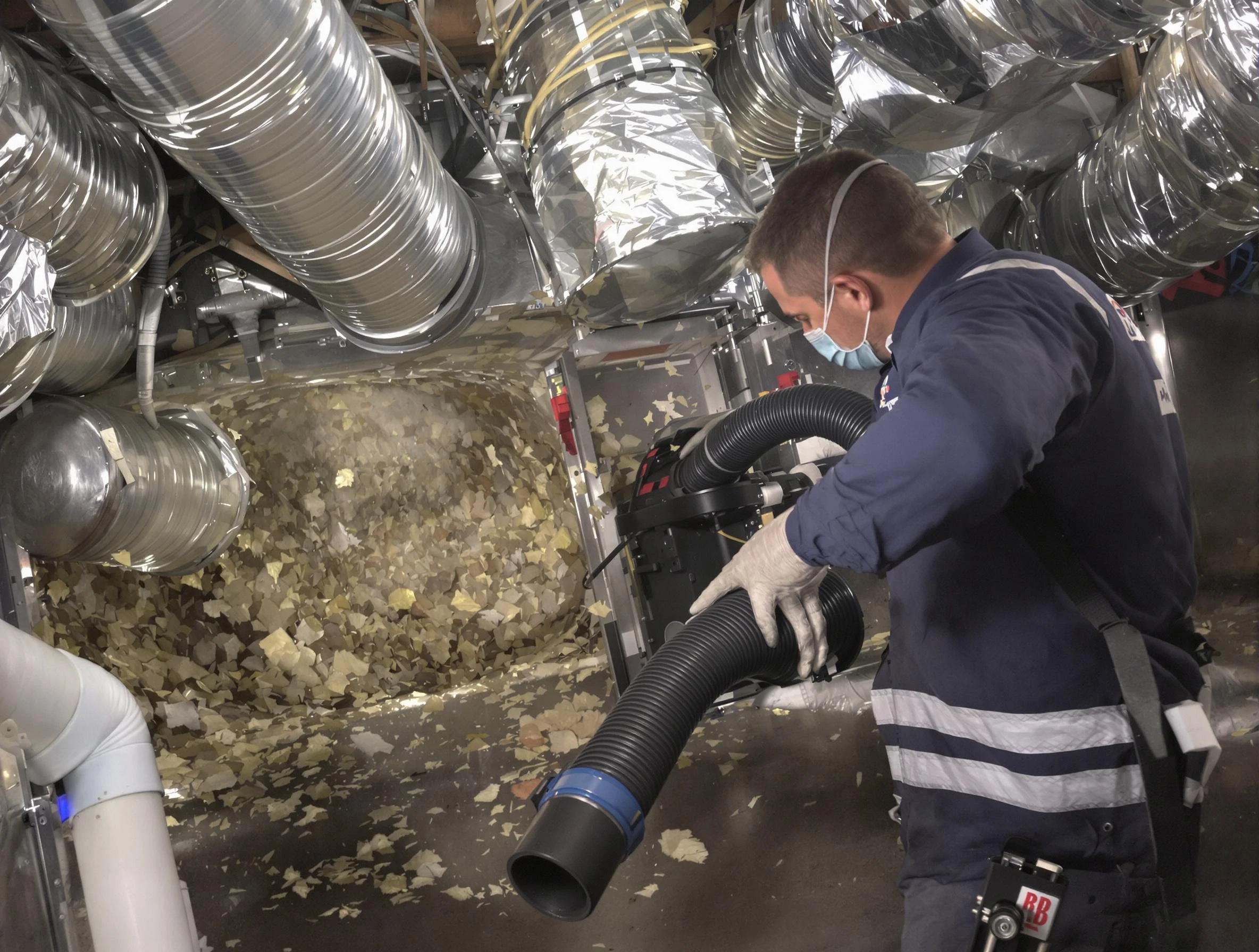 The Pinery Air Duct Cleaning specialist operating negative pressure cleaning equipment for thorough duct maintenance in The Pinery